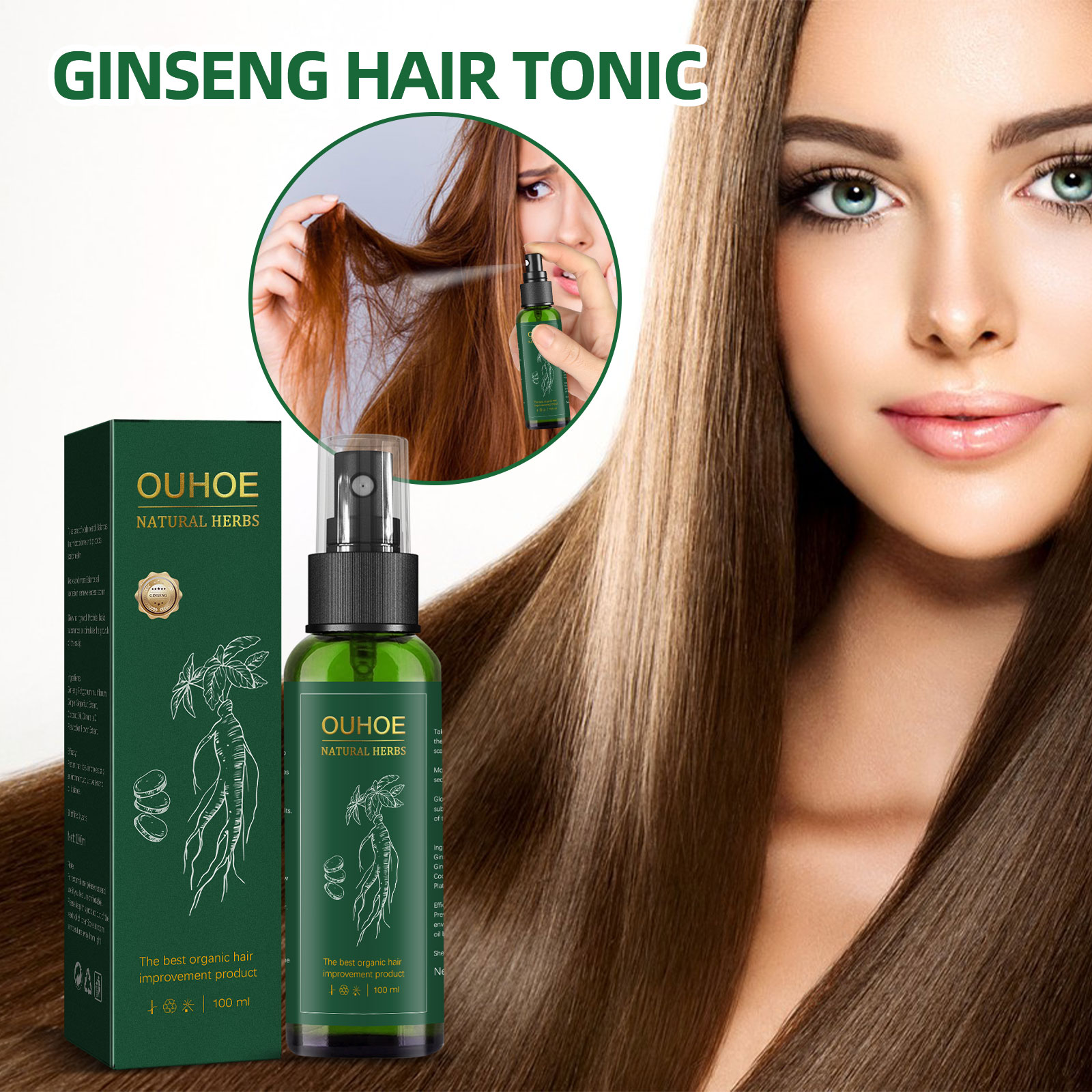 Hair Care Herbal - رذاذ الجينسنغ العشبي الطبيعي للعناية بالشعر